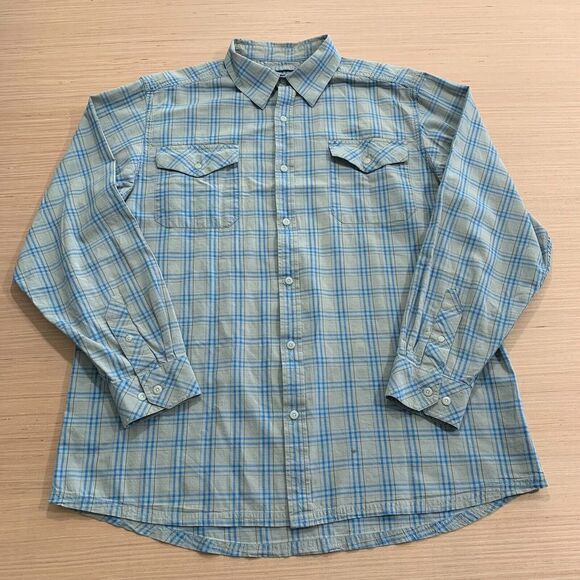 Mountain Khakis Plaid Long Sleeve Button Up Mens L Gray Blue Outdoor 11439‎ FLAW - Picture 1 of 11
